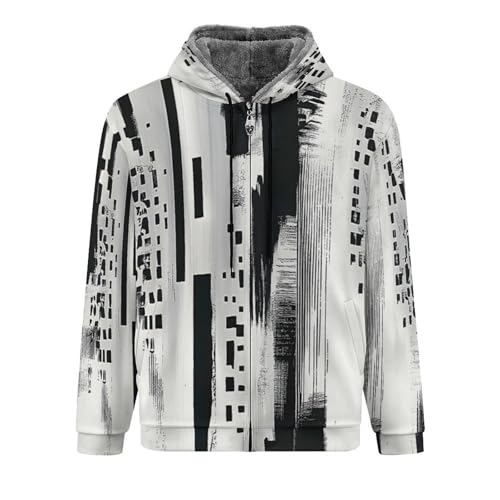 Veste polaire pour homme veste d'hiver zippée à imprimé abstrait noir et blanc