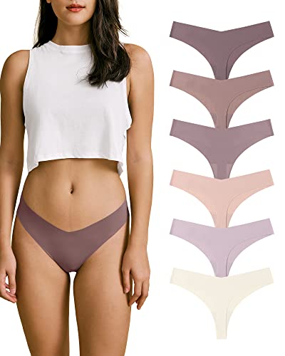 Image of SHARICCA Women No Show Seamless Underwear Thong Invisible Soft Panties Multi Pack