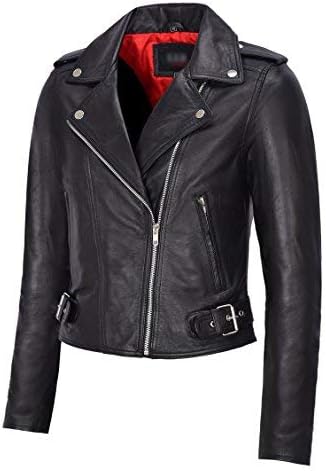 black leather jacket with red lining