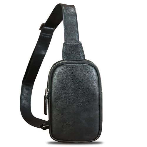 LRTO Genuine Leather Sling Bag for Women Small Crossbody Purse Handmade Daypack Retro Shoulder Backpack Vintage Chest Pack (Black)2