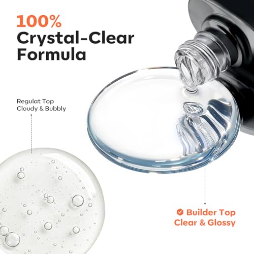Image of modelones Builder Top Coat Gel Nail Polish, 15 ML No Wipe Clear Gel Polish Chrome Bond Ultra Gloss for Cat Eye Apex Building Nails Strengthener Extension Long Last Soak Off U V Manicure Gift for Women