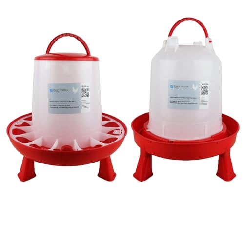 Easy Media Mangiatoia da 9 Kg + Abbeveratoio da 11 L, con piedini, per pollame, distributore automatico mangime acqua, per polli galline