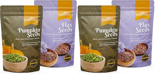 Image of Purevitr Pumpkin Seeds & Flax Seeds Combo | 400g (200g Each) | High in Protein, Fiber & Omega-3 | Nutrient-Rich Superfood | Raw & Natural (Pack of 2)
