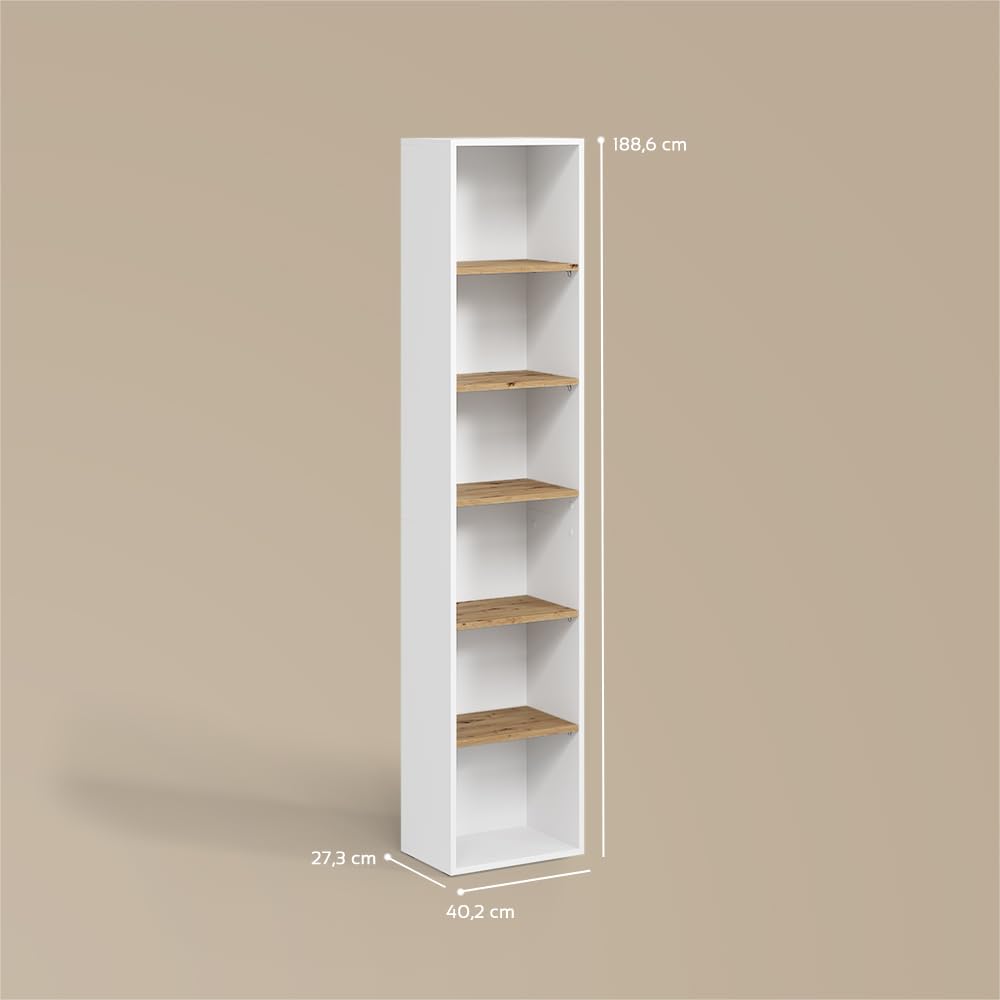 Livinity Meuble Salle de Bain Paolina, Blanc/Artisan, 40.2x188.6cmEspace de Rangement supplémentaire pour Serviettes, Produits de Soins et décorations