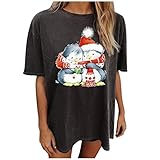 Reokoou Womens Tops Merry Christmas Reindeer Printed T-Shirt Buffalo Plaid Short Sleeve Xmas Holiday Graphic Tee