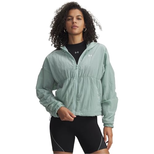 Under Armour Rival Woven con cremallera completa para mujer, Azul y blanco., 38