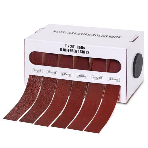 Emery Cloth Roll Set 6 Grits 80 150 240 320 400 600 Grit Sandpaper Emery Paper with Dispenser Abrasive Sanding Paper Roll Wet and Dry and Paper for Metal Wood Furniture Polishing