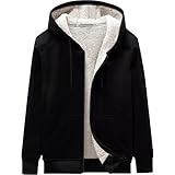 WJL WHISPERING JONES LONDON Mens Classic Hooded Sherpa Fur Lined Padded Fleece Jacket Hoodie Full Zip Menswear Hiking Warm Outdoor Coat S-XXL, Black, XL