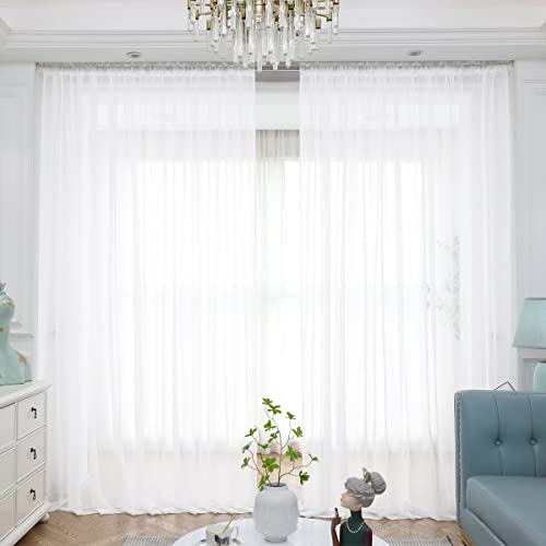 ABCHOME Sheer Curtains Inches Long Window Sheer Curtain 2 Panels Sheer Curtains Size 63 72 95 108 145 Long Inch Bedroom Children Living Room Yard (Ivory, 52 W x 90 L | 2 Pcs)