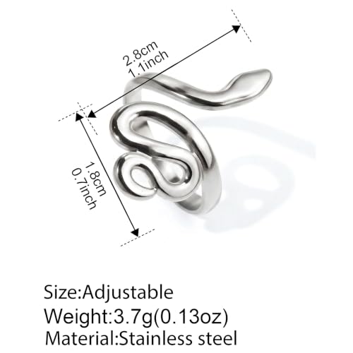 BOOZIQ Silver Snake Ring for Women Men Stainless Steel Snake Ring Open Adjustable Finger Rings Punk Goth Snakes Jewelry Vampire Accessories Halloween Jewelry Gift for Women Silver by BOOZIQ - Used condition - Image 6
