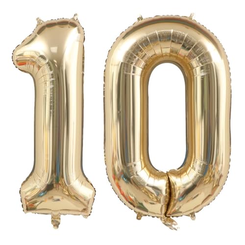 Alaoo Foil Ballons,Numéro 10 Ballons Fête Grands 40pouces,Ballon Anniversaire Pour Femmes Filles Enfants Pour Décoration Fête à Thème Doré Remise...