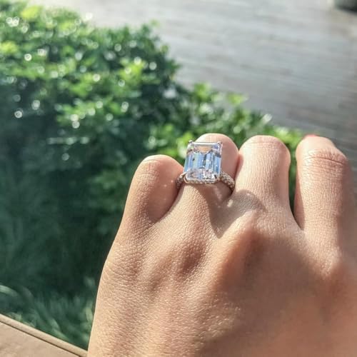 10 Carat Lab Created Diamond Ring, Emerald Cut D Color Solitaire Wedding Engagement Ring, 18K White Gold Plated Sterling Silver Simulated Large Diamond Promise Ring3