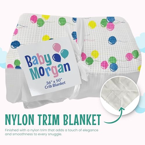 Image of Blankets Thermal Waffle Baby Blanket Crib Bedding - Soft Cozy Warm Infant Thermal Cover for Nursery Stroller or Bassinet, Lightweight Ideal Shower Gift Satin Trim Balloon Pattern 36 inch x 50 inch