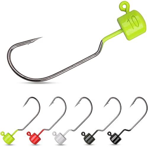 Ned Rig Jig Heads Kit - 20Pcs Mushroom Head Jig Hooks Finesse Shroom Jigs Offset Weedless Jig Heads Hooks Wide Gap Ned Rig Hooks For Soft Bait Lures Bass Fishing 1/4Oz 3/8Oz #TOP27