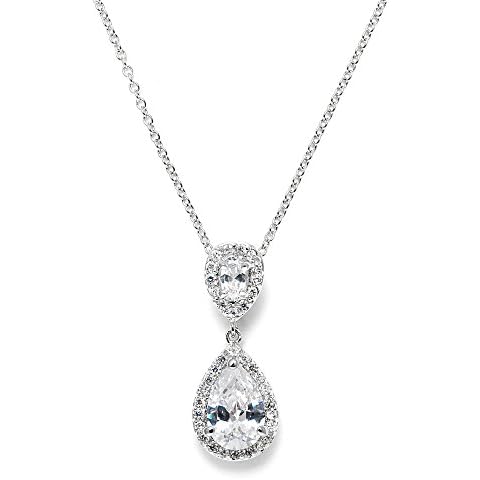Mariell Cubic Zirconia Crystal Teardrop Bridal Wedding Pendant Necklace, Jewelry for Brides, Bridesmaids Cover