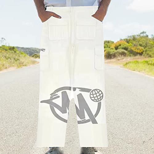 Bavokon Calças largas, calças cargo retrô Y2K folgadas, calças largas e hip hop, streetwear ajustáve