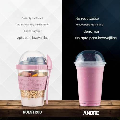 Miniatura 5 de Winkly Vasos De Cereales Para Llevar Con Cuchara, Juego De 4 Unidades, 600 Ml, Práctico Vaso De Yogur Para Llevar, Taza Reutilizable Para Desayuno, Perfecto Para La Escuela, La Oficina Y Los Viajes.