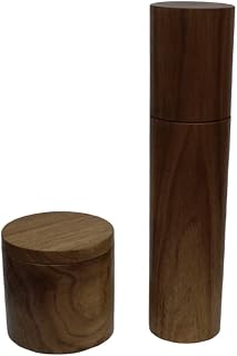 Set of Artisanal pepper mill and salt cellar, wooden salt and pepper mill, handcrafted grinder, Handmade Quebec spice mill, salt and peppermill grinder. Spices and peppermill grinder in butternut.
