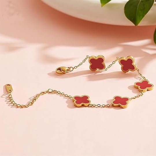 Image of STYOLLO Four-Leaf Clover Anti Tarnish Bracelet for Women & Girls Stylish | Elegant Gold-Plated Lucky Charm Jewelry | Aesthetic Enamel Design Adjustable Chain Bracelet for Daily, Gifting & Festive
