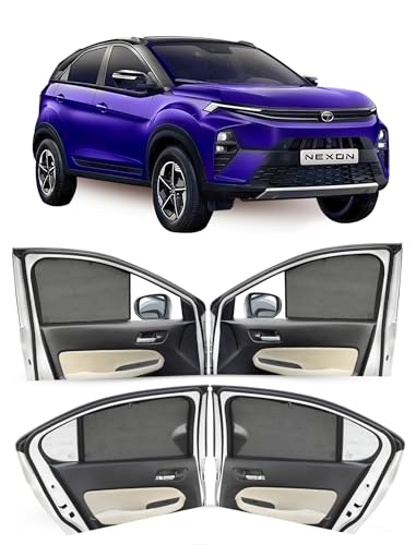 Image of Autofact Car Sunshades for Tata Nexon, UV Protection, Useful Car Accessories, Custom fit Sun Shades for Side Windows, Set of 4