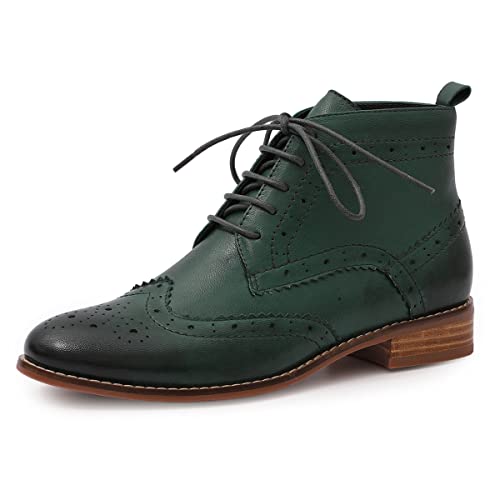 Image of Mona flying Women's Leather Brogue Ankle Boots Lace-up Oxford Booties