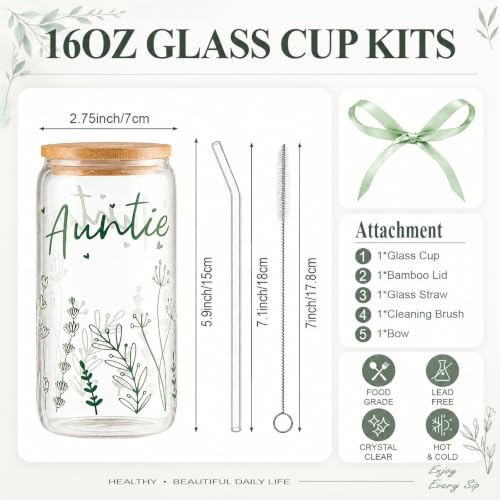 Celebloom Auntie Gifts Glass Cup Birthday Gifts for Aunt from Niece Nephew | Coffee Tumbler with Lid Straw for New Auntie To Be Auntie Aunt Announcement Christmas Thanksgiving Basket Stuffer 16oz - image 4