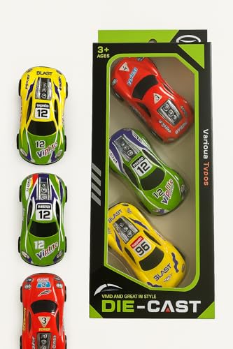 Image of DREAMY DEN Metal Die-Cast Pull Back Cars Set of 3 | Mini Sports Racing Cars for Kids | Fast, Durable & Colorful Toy Vehicles | Ideal Gifting Option for 3+ Years