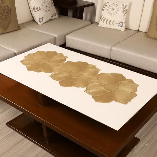 Image of Homerz Premium Table Runner, PVC, Size- 92x34 cm | Waterproof, Heat Resistant, Non-Slip, Easy to Clean Soft Table Runner for Coffee Table, Dining Table and Centre Table. (Lotus Trio)