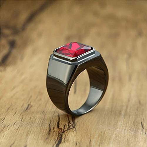 Sinleo SIN13DCJZXZ135-11 Men'S Stainless Steel Square Gemstone Ring Statement Wedding Band Ruby Stone Black Red Size 11 thumb #2