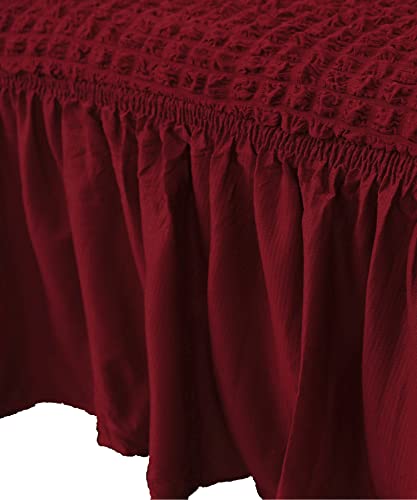 Image of House of Quirk Turkish Bubble Frill Five Seater 3 + 1 + 1 Sofa Slipcovers 280 GSM, Durable Washable Universal Triple Seater High Elastic Furniture Protector ((Maroon))