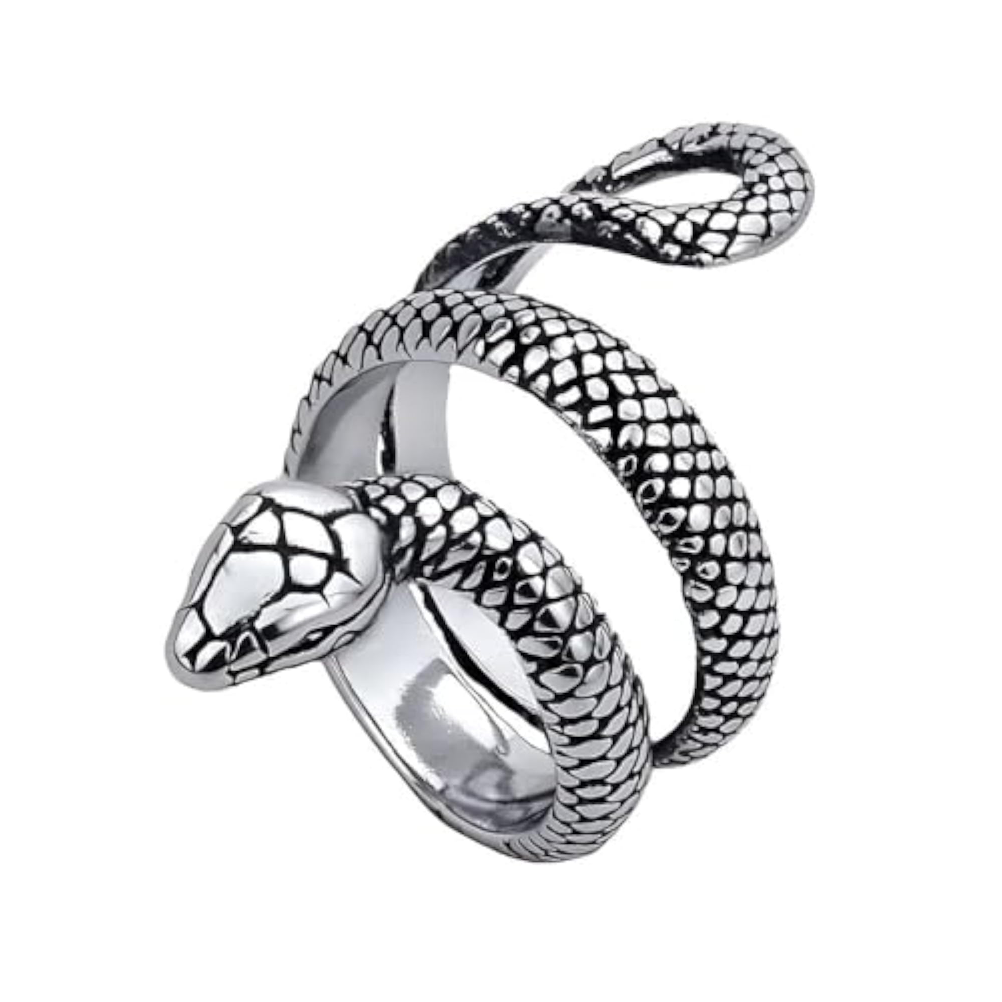 Silver Snake Wrap Ring, Adjustable Serpent Design, Unisex