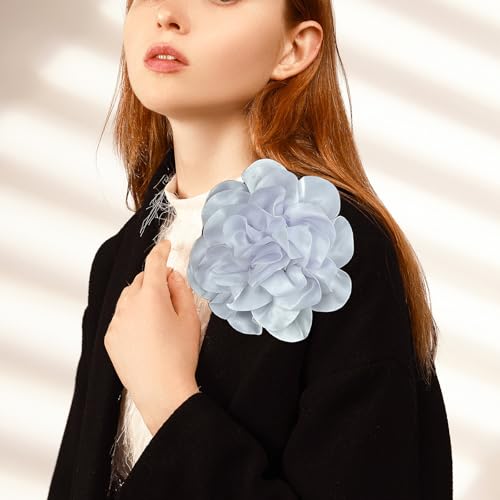 Image of Brooches for Women Large Light Blue Camellia Flower Denim Lapel Pins Wedding Party Promance Dance Dress Clothes Costume Jewelry Christmas Stocking Stuffers