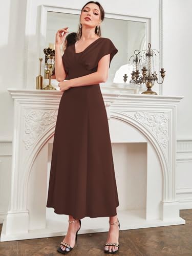 Image of Shasmi Women's & Girl's Solid A-Line Maxi Dress | V-Neck Pleated Bodice | Cap Batwing Sleeves | Fit & Flare Evening Gown (Dress 274)