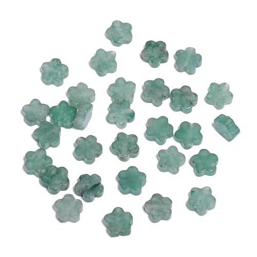 Songxi 60pcs 6mm Green Aventurine Plum Blossom Natural Stone Beads for Jewelry Making, Smooth Loose Flower Shape Gemstone Beads for Bracelets Necklace Earrings Making Supplies ﻿