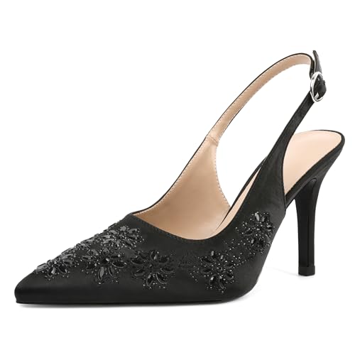 Image of AUMOTED Women's Clear Mule Sandals Pointed Toe Slingback Heels Rhinestone Heels Pumps Wedding Shoes
