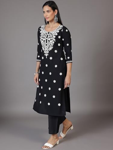 Image of Libas Womens Embroidered Viscose Straight Kurta for Women | Ethnic wear | Bridal Suit | Wedding Dress | Occasion wear
