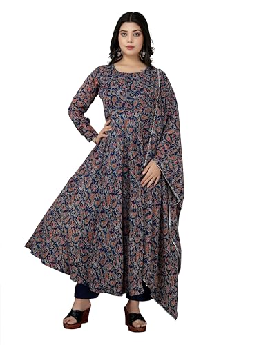 Image of KD Women Floral Print Anarkali Kurta with Pant and Dupatta Set Anarkali Kurti for Women Plus Size upto 4XL