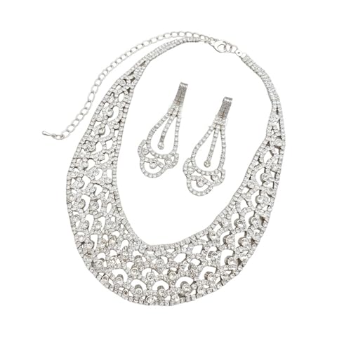 Collar en capas con cristales y aretes de aro calados para mujer que buscan joyería de moda