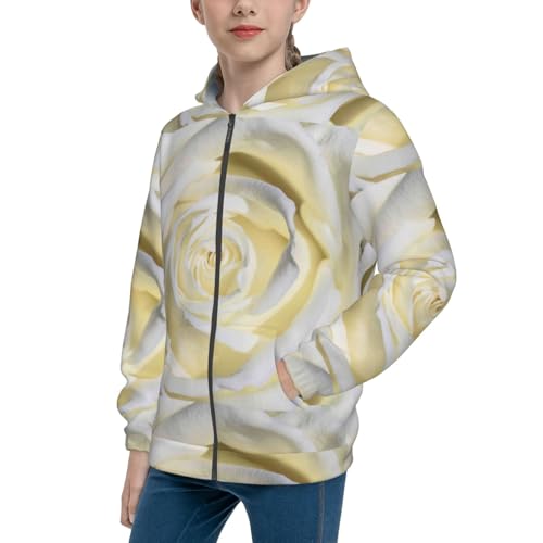 White Rose Kid Hoodies Boys Zip Up Sweatshirts Girls Pullover with Pocket