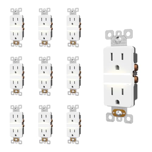Image of ELEGRP Decorative Outlet Night Light, Electrical Wall Outlets with Built in Led Guidelight 4000K, Tamper Resistant Receptacle, 15 Amp 125 Volt, Matte White, 10 Pack