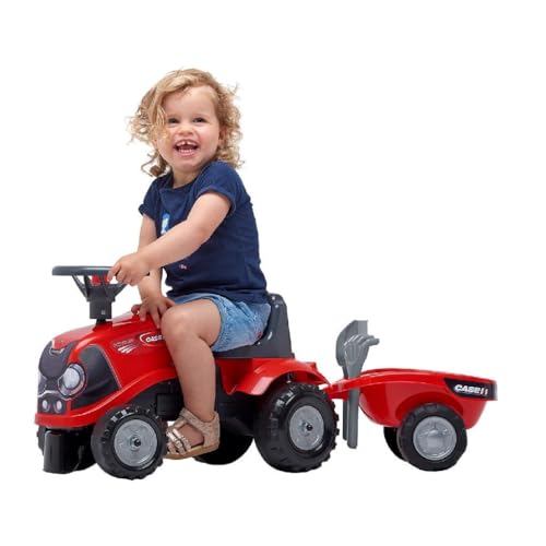 Image of Toldder Push Ride-on Falk Licensed Case IH Tractor with Trailer, Rake and Shovel, Push Car with Horn and 2 Sets of Stickers for Ages 1+ FA238C