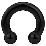 Yaalozei Lot de 2 anneaux de spetum noirs en acier inoxydable chirurgical pour piercing nez et cartilage Prince Albert 16 mm