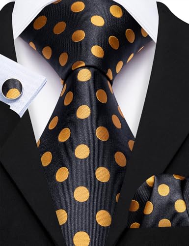 Image of Barry.Wang Ties for Men Silk Tie Sets Polka Dot Woven Necktie Pocket Square Cufflinks Business Wedding
