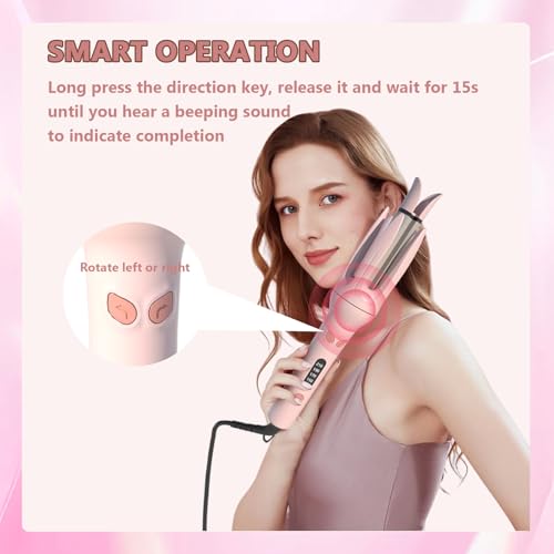 LOUIKAY Rizador de Pelo Automático, 4 Temperaturas, Antiquemaduras, Calentamiento Rápido Rizador Automático de Pelo Profesional Ahorra Tiempo y Esfuerzo, Rosa - imagen 5
