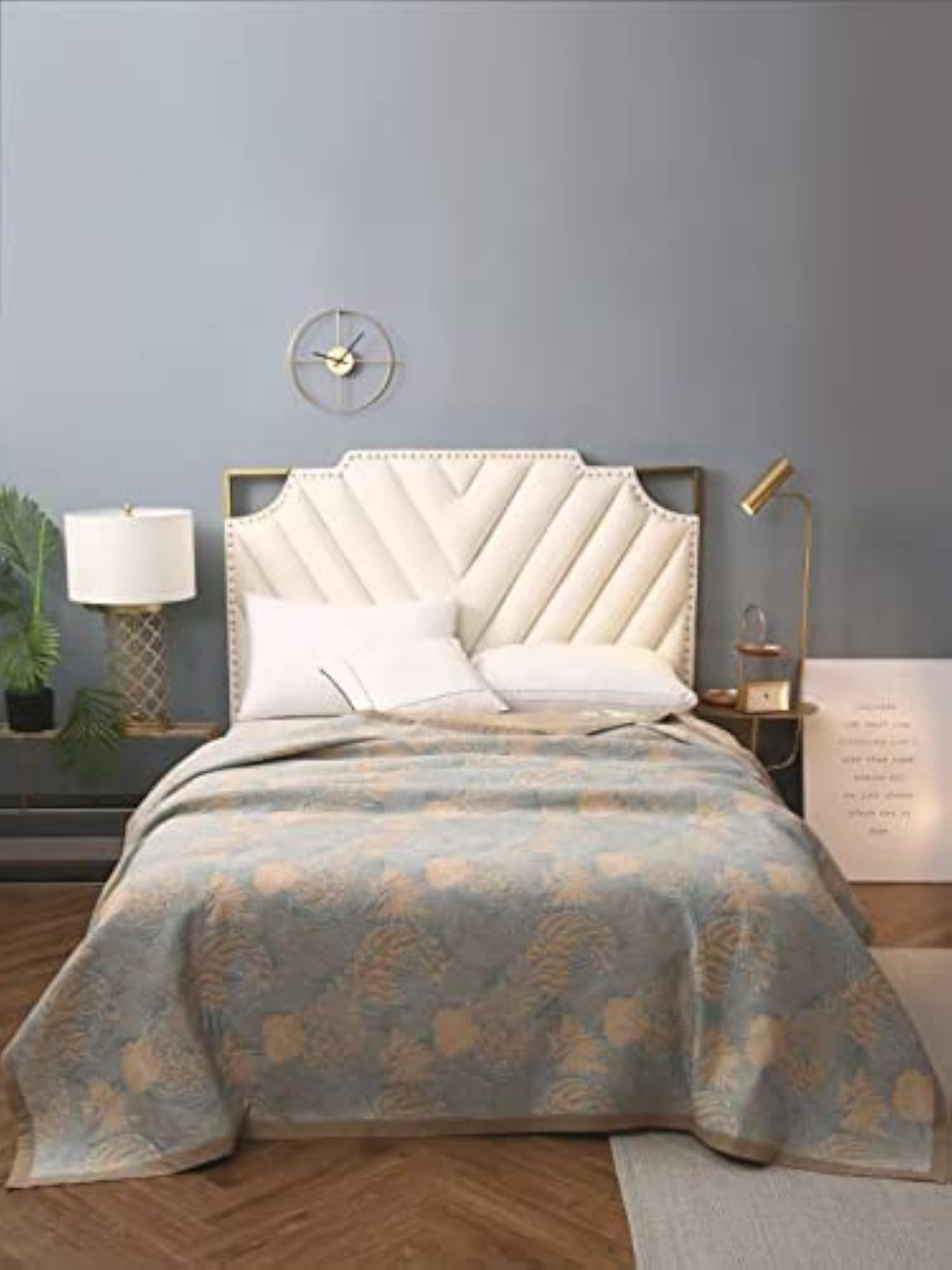 Abstract Floral Weave Yellow and Grey Bedspread