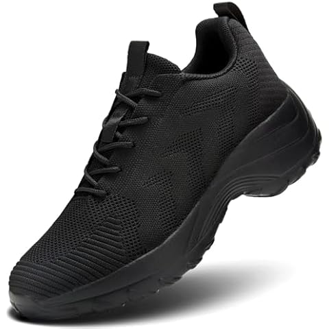 Womens Ladies Walking Shoes Arch Support Non Slip Work Lace up Sneakers Breathable Lightweight Comfort Wedge Platform Loafers Black Cover