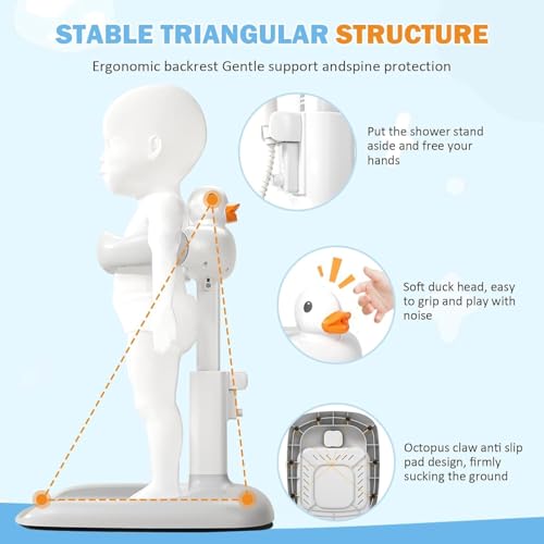 Image of Baby Bath Tub with Stand, Baby Hug Bath Tower for Standing Up Themselves, 0-48 Months Adjustable Size Toddler Shower Stand Support, Durable Baby Bath Aid, Free Mother Hands