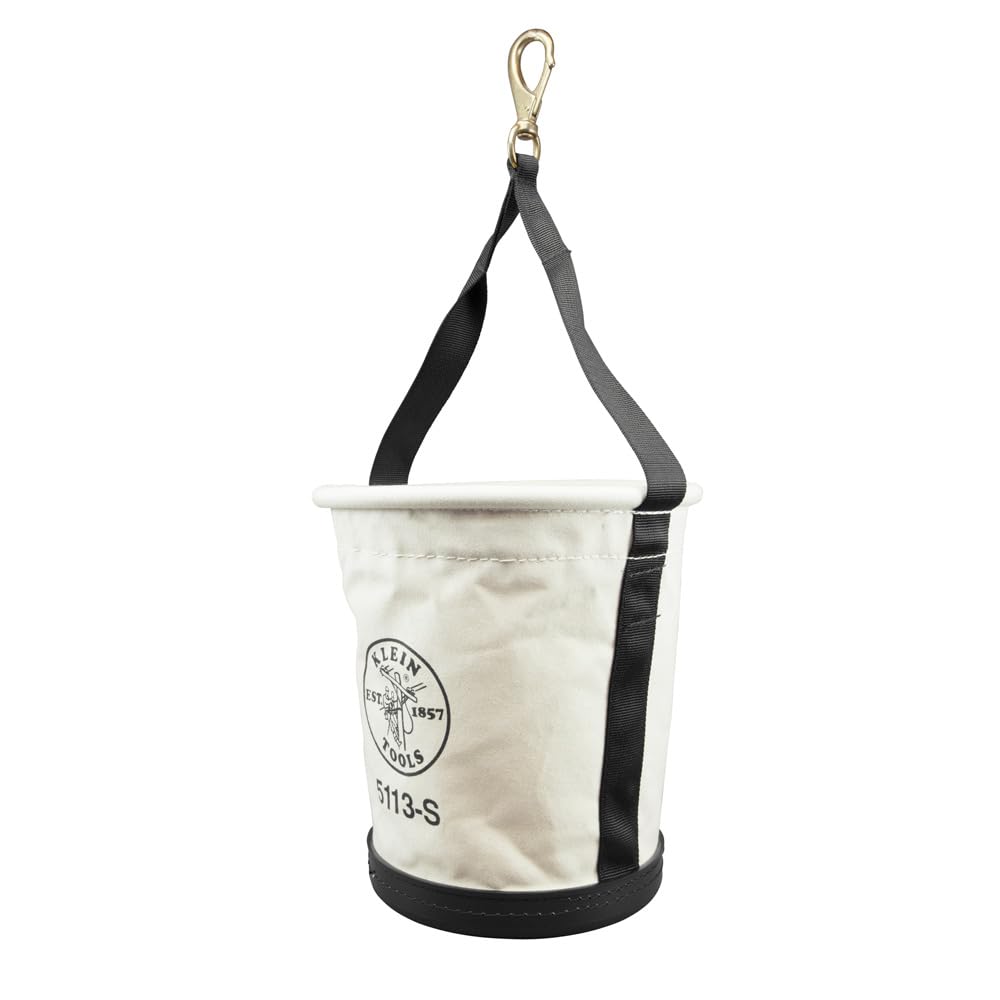 Klein Tools Tapered-Wall Bucket with Swivel Snap Hook, Canvas 5113S, Beige|Natural