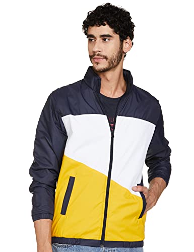 Image of Dennis Lingo Polyester Regular Fit Full Sleeves Men's Color Block Shell Jacket with 2 Pockets - Lightweight Casual Winterwear for Men