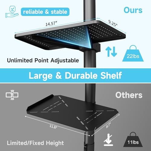 Mobile TV Carts on Wheels for 21-60 Inch Flat/Curved Panel Screens TVs - Height Adjustable Floor Trolley Stand with Shelf Holds up to 77lbs - Max VESA 400x400mm by XINLEI - Image 3